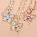 Animal Butterfly Pendant Necklace Tennis Chain Gold Plated Cubic Zirconia Men Women Hip Hop Rock Jewelry Butterfly Charm