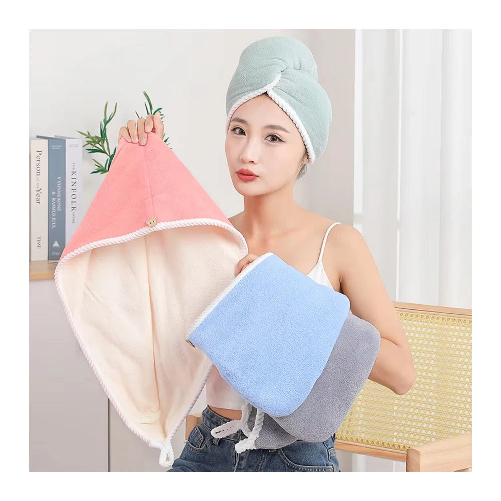 Double Layer Thick Hair Drying Towel Super Absorbent Quick Dry Head Turban Curly Long Thick Hair Microfiber Hair Towel Wrap