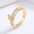 Jachon Fashion Gold Plated Zircon Crystal Stone Butterfly Open Charm Rings for Women Fashion Jewelry Rings