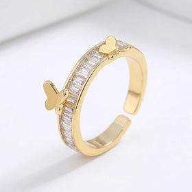 Jachon Fashion Gold Plated Zircon Crystal Stone Butterfly Open Charm Rings for Women Fashion Jewelry Rings
