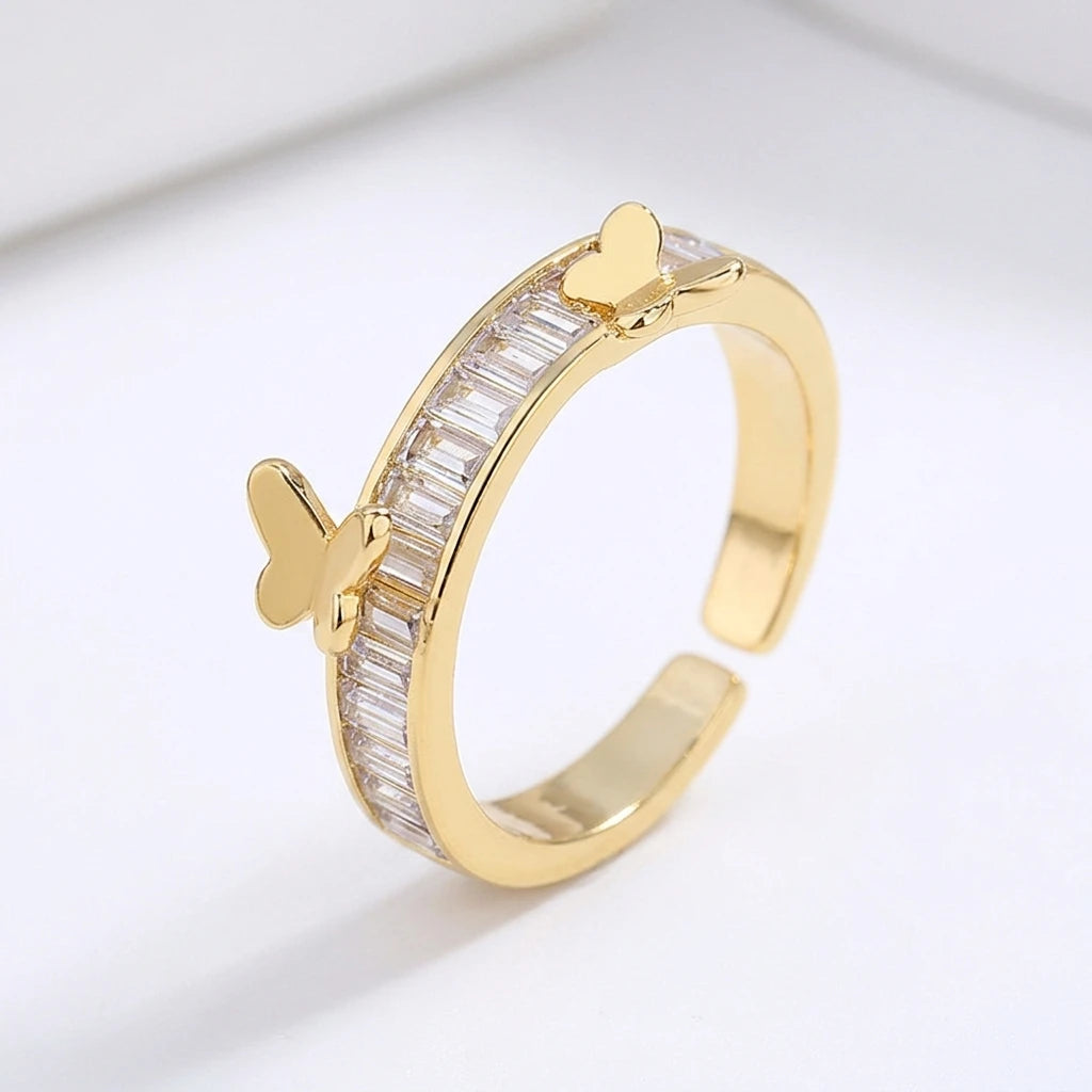 Jachon Fashion Gold Plated Zircon Crystal Stone Butterfly Open Charm Rings for Women Fashion Jewelry Rings
