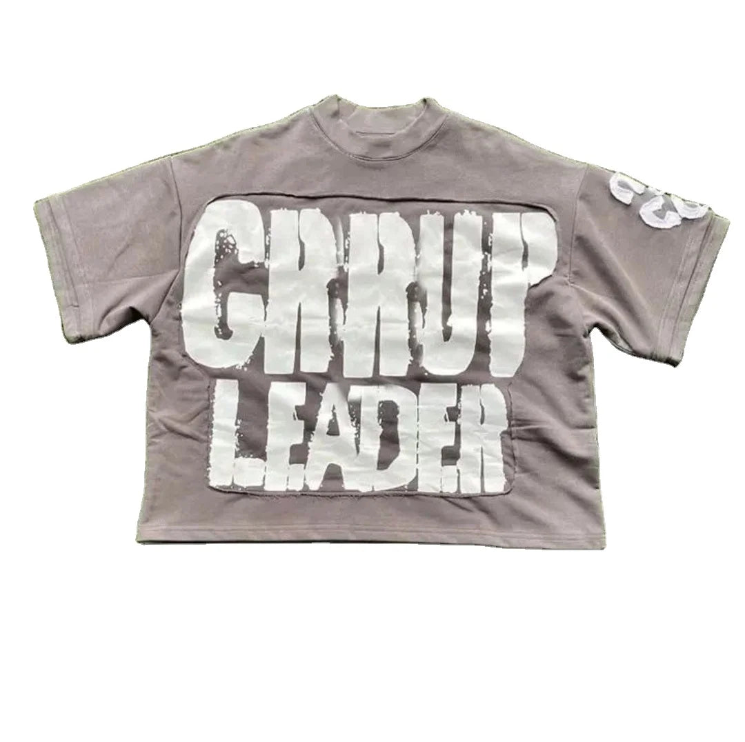 Custom Men's Vintage Acid Wash Printed 100% Cotton Streetwear Knitted Oversized Cropped Top Regular Fit Short Sleeve