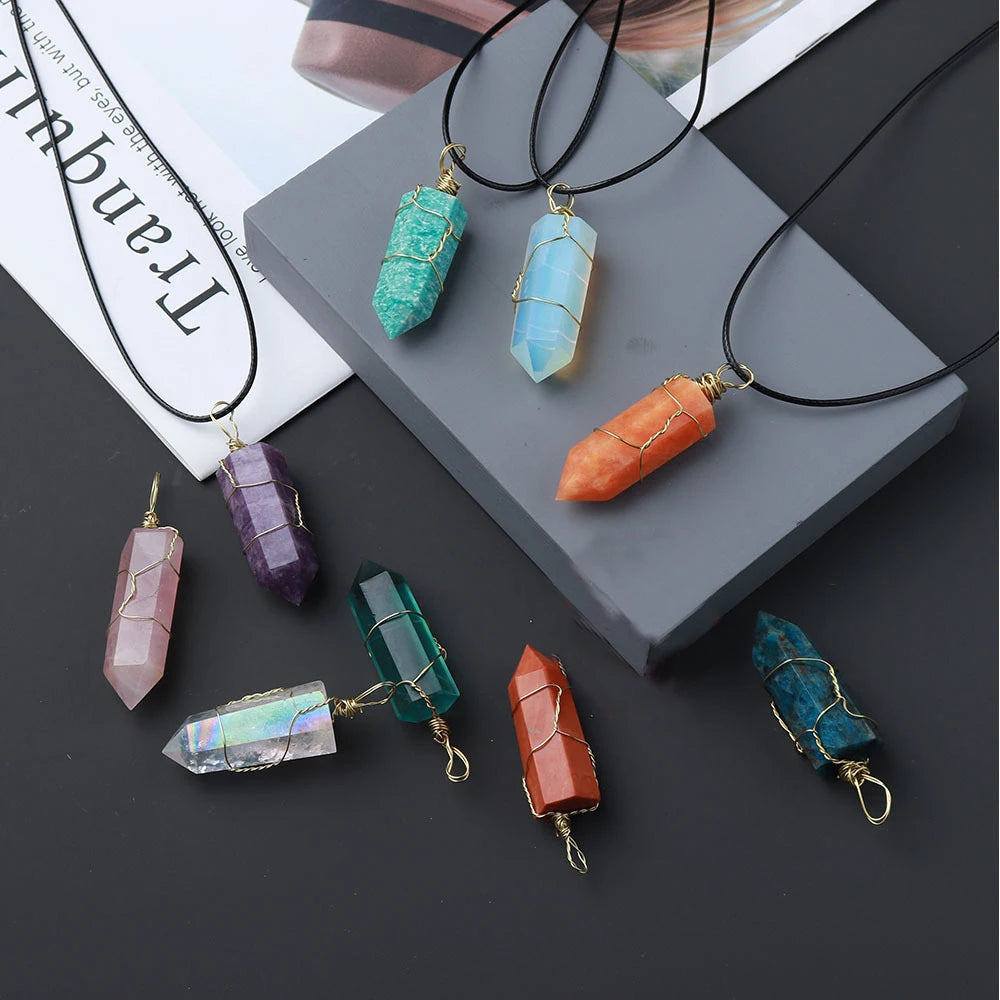 Natural Crystal Hexagonal Pointed Reiki Chakra Pendant for Women Gift Jewelry Making Crystal Pendant