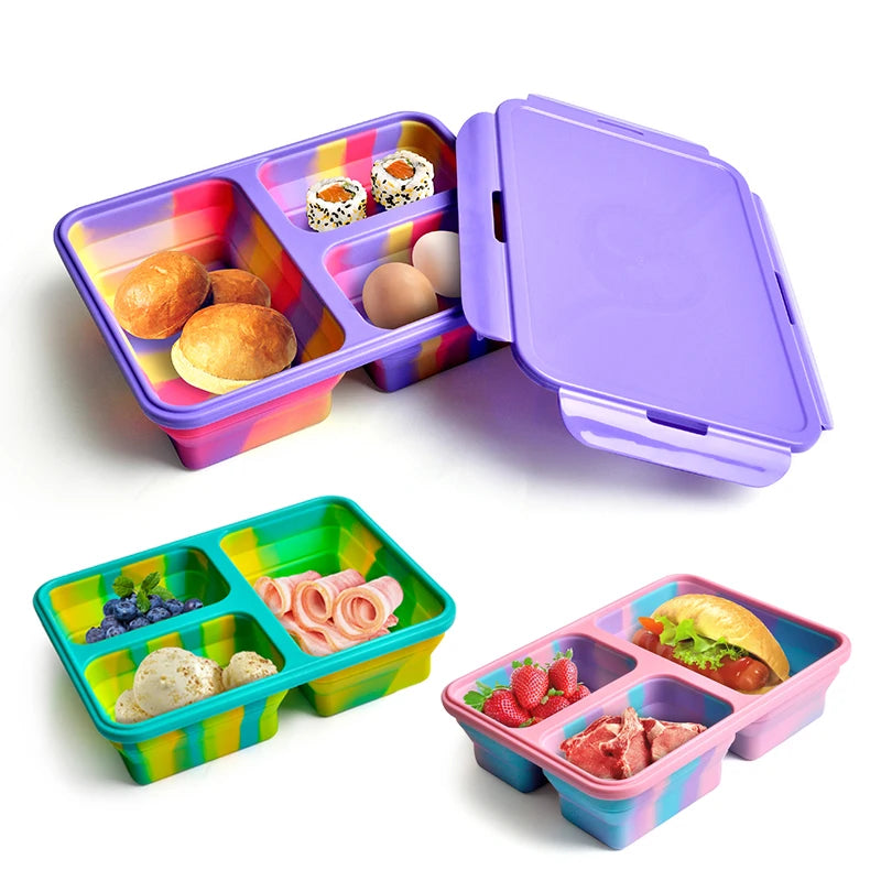 Reusable Silicon Folding Bowl Bpa Free Kitchen Lonchera Collapsable Silicone Storage Food Containers Kids Bento Lunch Box