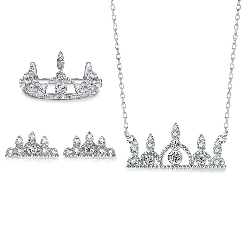 Fashion Jewelry Women Rhodium Plated Crown Ring Pendant Earring Tarnish Free Women Jewelry Sets 925 Silver