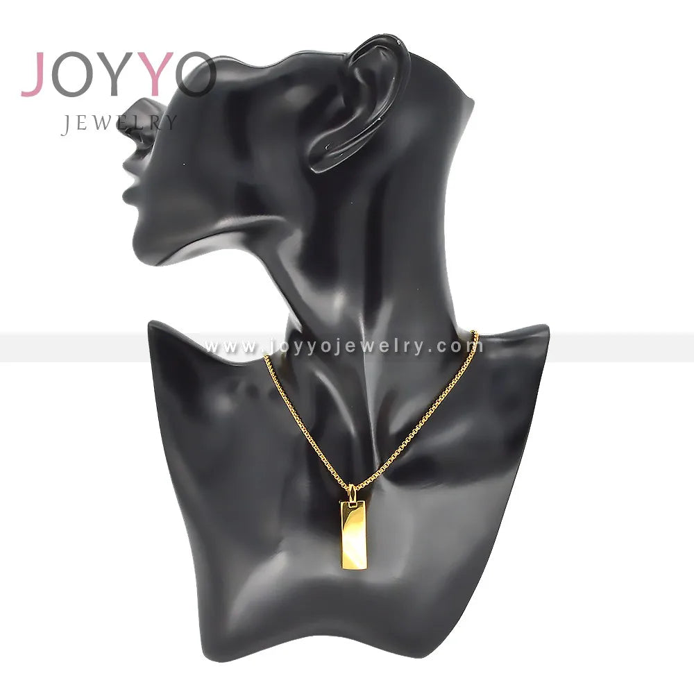 Printlogo Name DIY Minimalist Geometric Thick Rectangular Bar Pendant Custom Stainless Steel Necklace