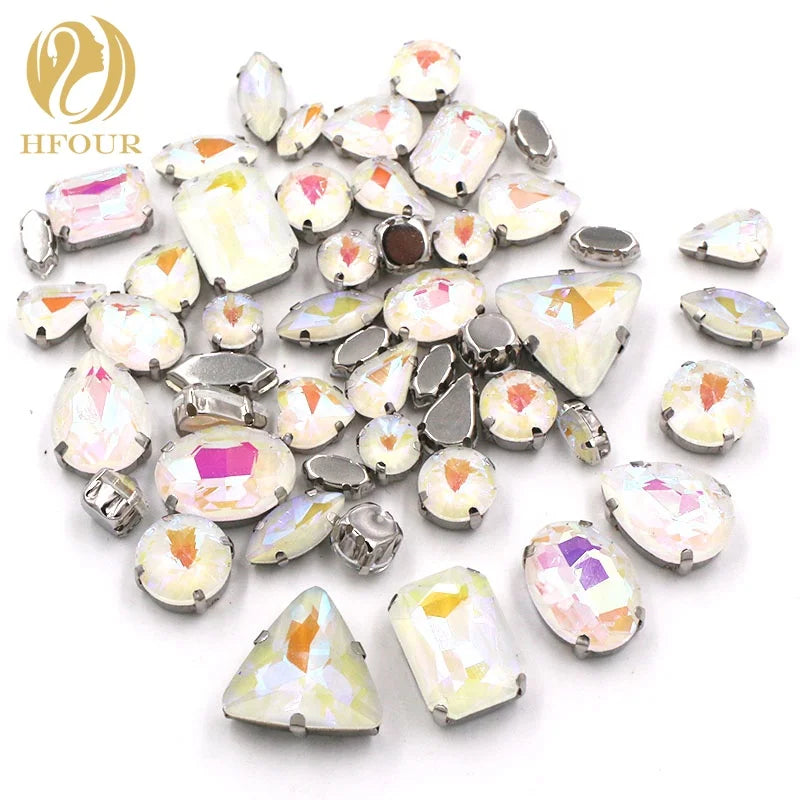 New White AB Mocha Mixed Crystal Loose Rhinestones with Claw for Wedding Dresses