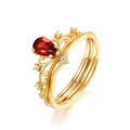 Top Selling Japan Fine Jewelry 925 Sterling Silver Finger Rings 14k Gold Plated Retro Natural Garnet Engagement Ring for Women
