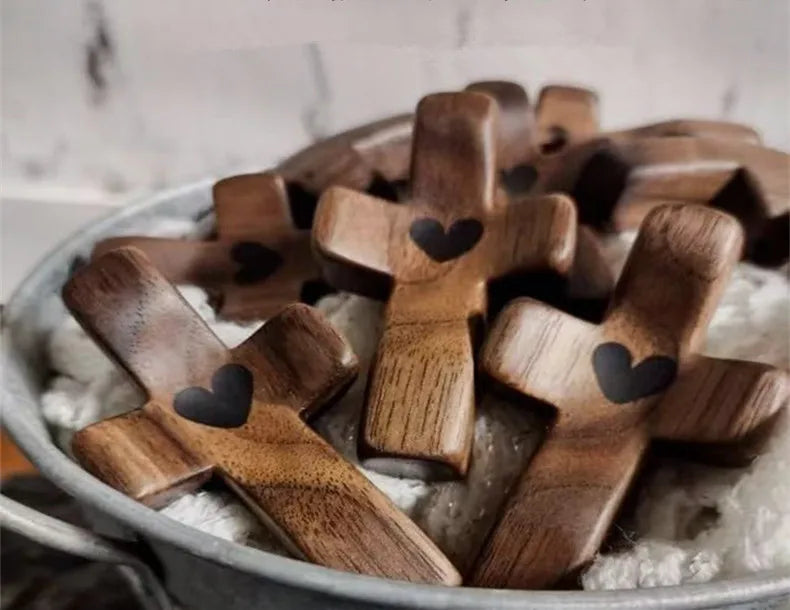 Black Walnut Wood Small Necklace Bracelet Jesus Cross Wood Pendant Small Wooden Crosses