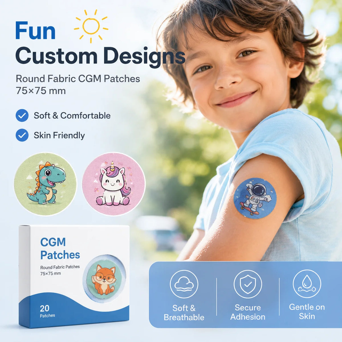 Factory Direct CGM Adhesive Patch Waterproof Breathable Sensor Fixing Tape Custom Size Color Packaging Compatible with Libre2/3 MegaBDM