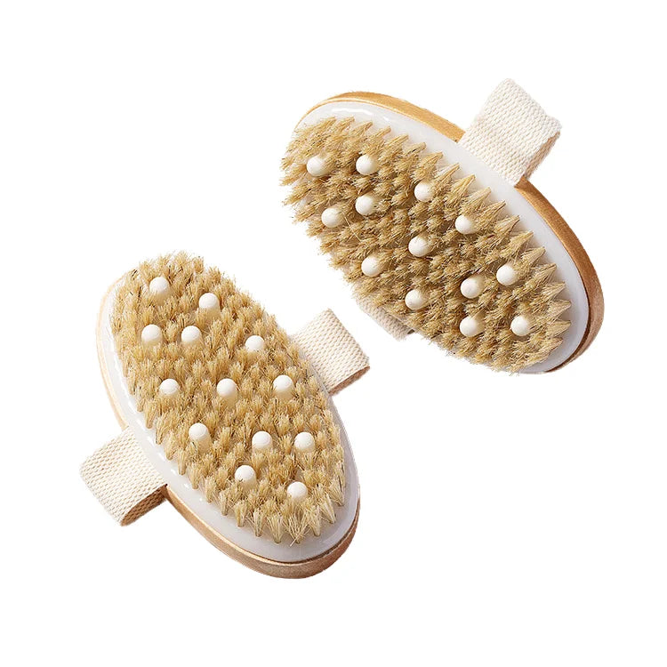 Oval Bamboo Bath Brush Solid Wood Handle Boar Hair Factory Price Exfoliating Beautiful Skin Dry Body Scrubbers Fashion Sponge