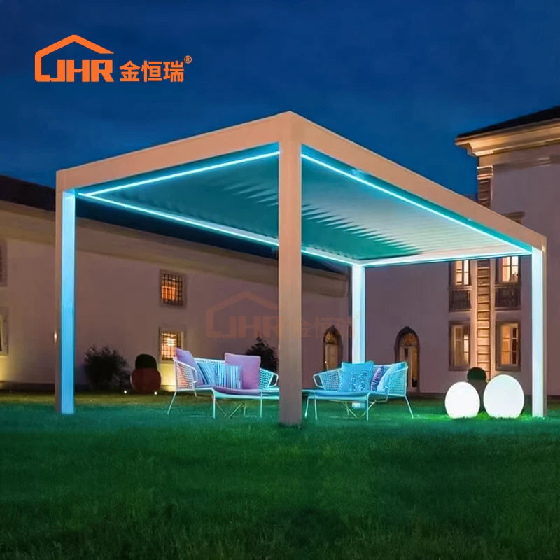 JHR New Design Easily Assembled Roof Louver Aluminum Pergola Outdoor Aluminum Gazebo Truss Customized Color Powder Coated