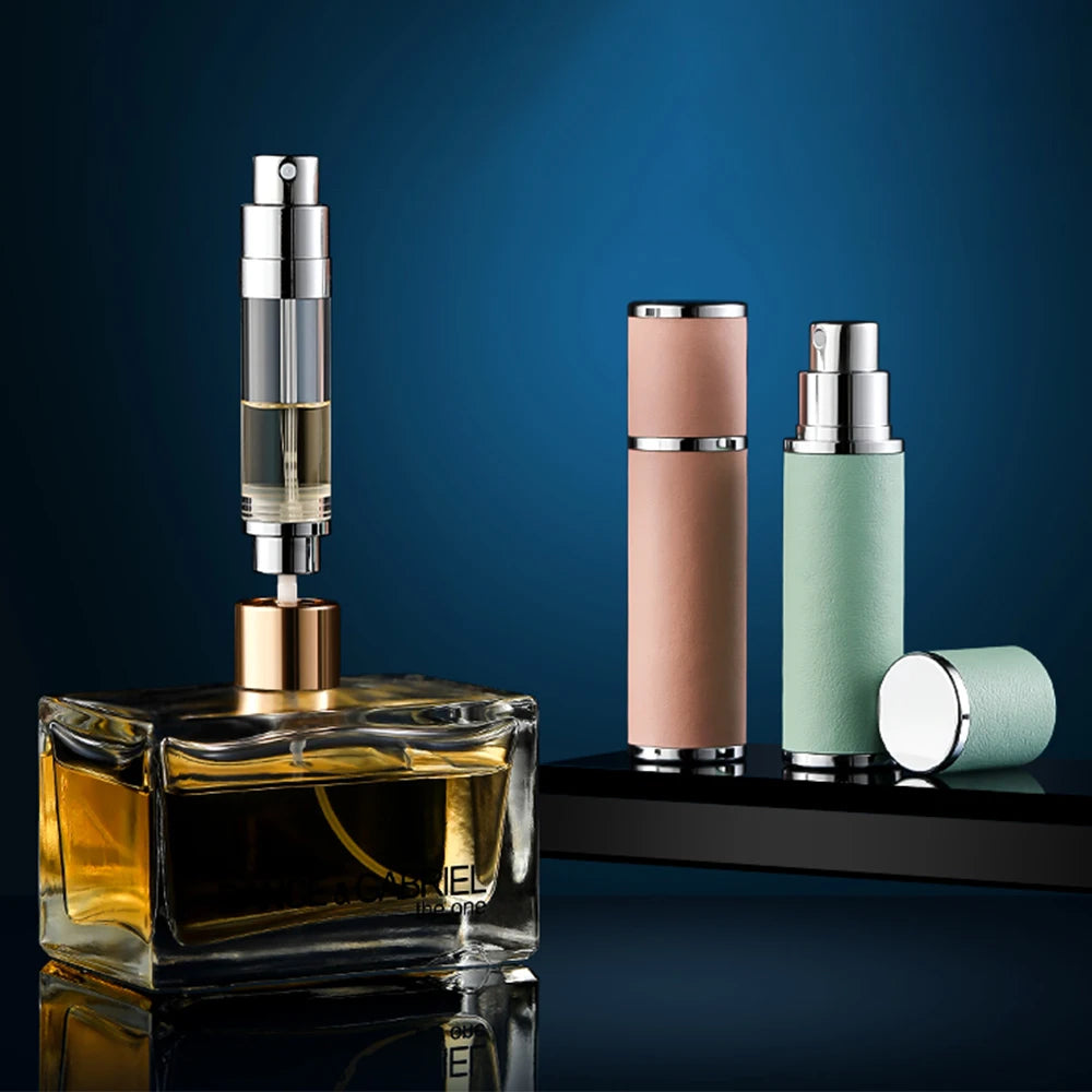 High-End Mini Travel-Sized 8ml 5ml 10ml Refillable Perfume Bottles Leather & Aluminum Perfume Atomizer Spray Bottle