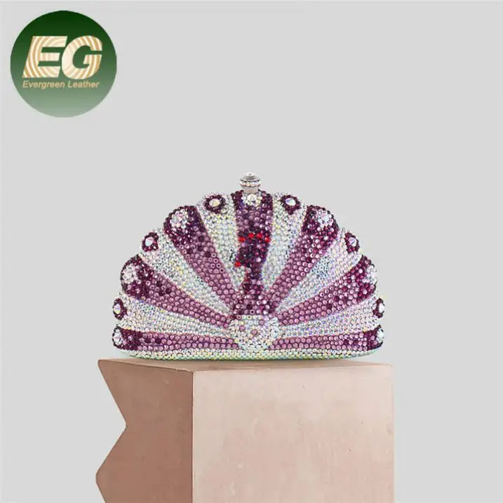 LEB1129 Luxury Purple Peacock Women Rhinestone Purses Metallic Crystal Animal Shape Clutch Evening Bags