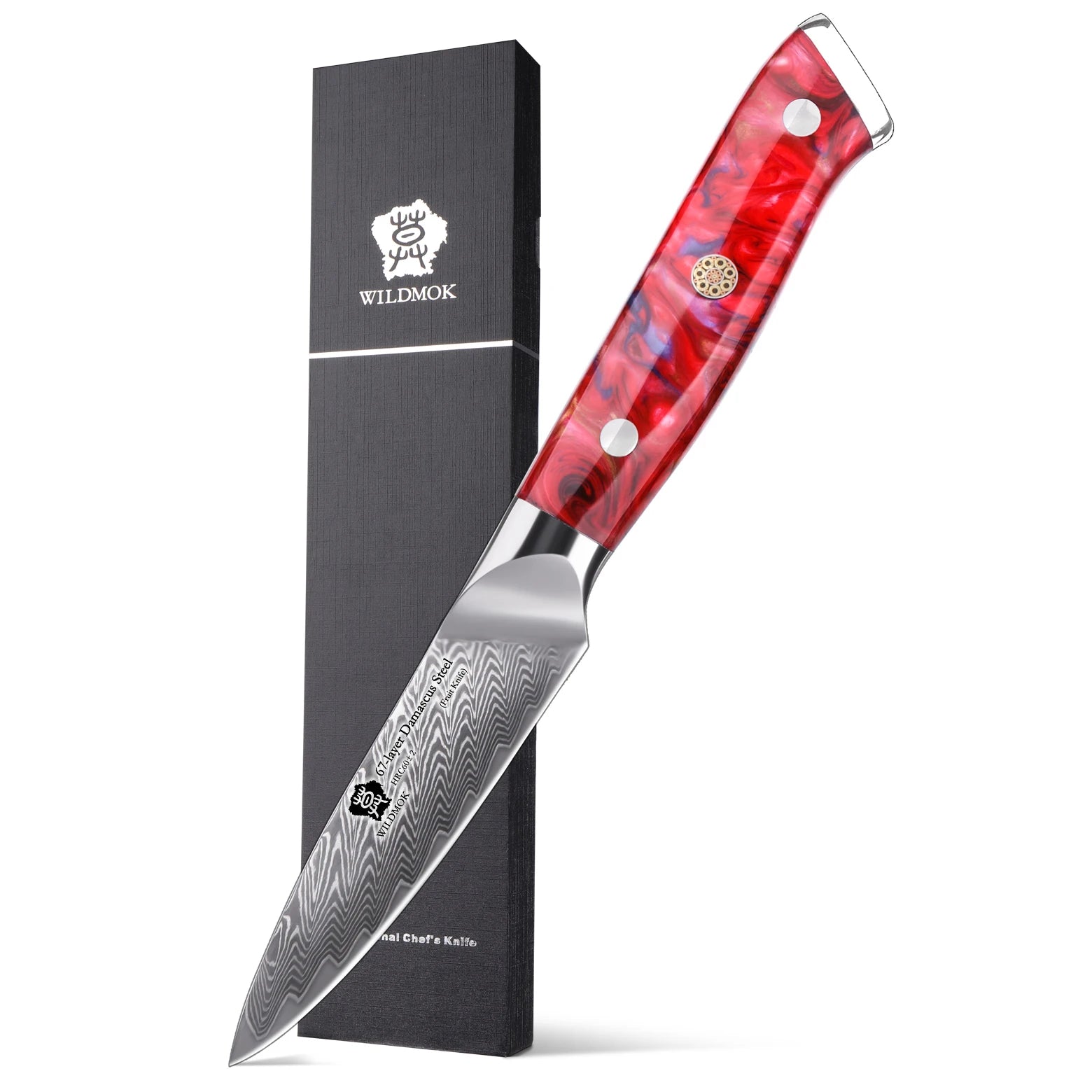 WILDMOK Damascus Paring Knife 3.5 Inch Japanese 67 Layers Damascus Steel Fruit Knife Ultra Sharp Resin Handle
