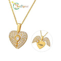 Fatingna Customizable Gold Plated Stainless Steel Women's Wedding Necklace Opening Closing Heart Wings Pendant with Figaro Chain