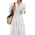 Wholesale 2026 Autumn French Style V-neck Pleated Waist Show Thin Bubble Sleeves Solid Color Mid Length Women's Dress