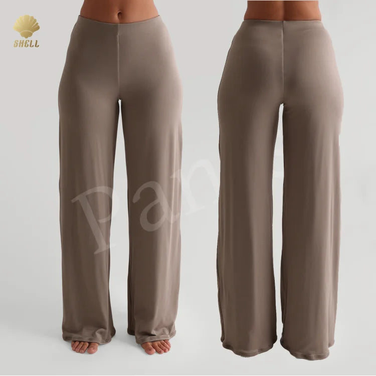 Luluxixiyaya No Sewing Line Clean Finished Elastic Waist Full Length Loose Technical Wide Leg Straight Pants Outdoor