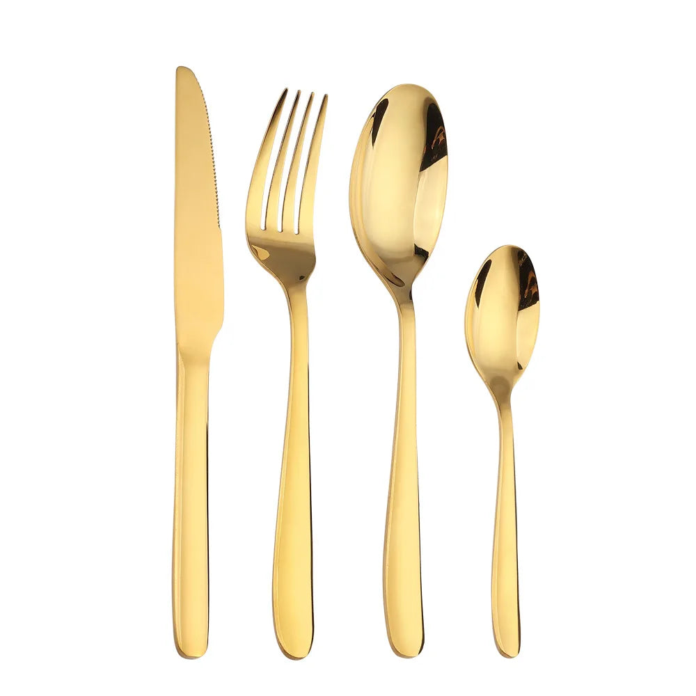 Luxury PVD Gold Plated Cutlery Set 4pcs Mirror Polished Stainless Steel Flatware Set for Wedding Party Hotel Restaurant