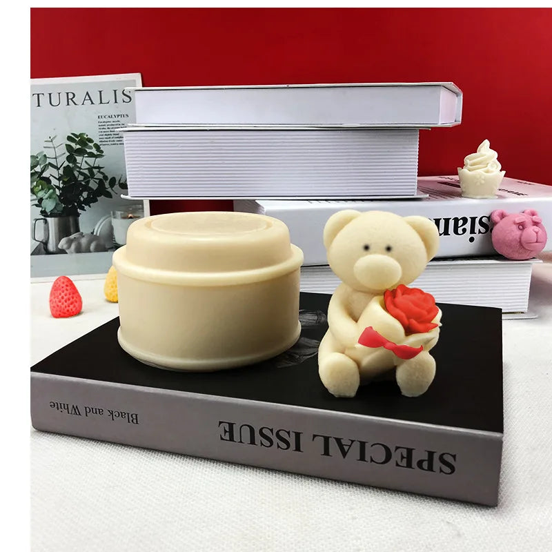 New Design Rose Bear Candle Set Silicone Mold Music Base Craft Resin Mould Candle Mold for Love