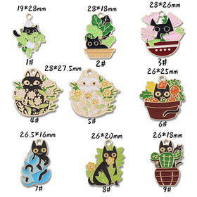 Cute Creative Cat Charms Enamel Potted Plant Cat Charms for Jewelry Making Earring Key Chain Necklace Bracelet Pendants Crafts