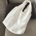 Casual Embossed Women's Shoulder Bags Sweet Flower College Girls Vest Bag Tote Embroidery Lace Simple Female Shopping Handbags