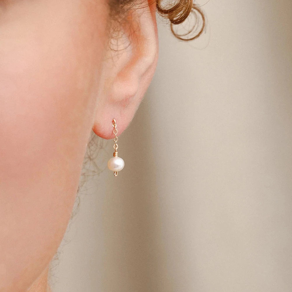 EManco New Freshwater Pearl Dangle Earrings 100% Natural Pearl Stainless Steel Chain Earrings Wedding Women's Gift Wholesale