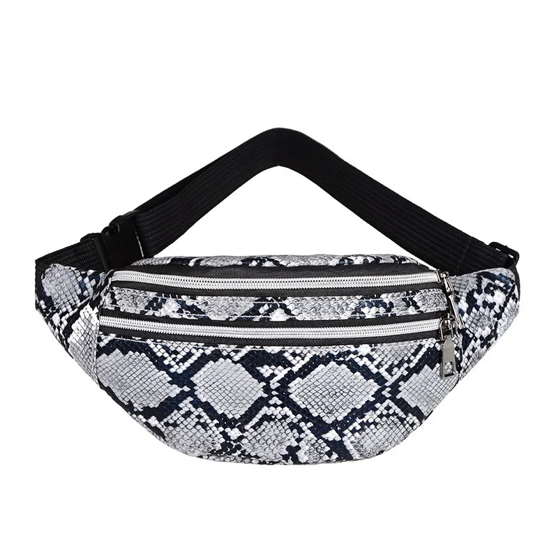 Travel Fashion Waist Bag Vintage Style Women's Snake Pattern PU Leather Fanny Pack Ladies Portable Chest Bag
