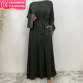 6758# Front Zipper Solid Color Closed Abaya Dress Loose Cuff With Rhinestone Maternity Nursing Wear Maxi Dresses 9 Colors