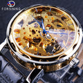 Forsining Luxury Openwork Gold Leather Band Skeleton Mens Watch Luminous Design Male Clock Fashion Waterproof Men Wristwatch