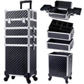 Rolling Makeup Train CaseLarge Storage Cosmetic Trolley Case4 in 1 Large Capacity Trolley Makeup Travel Case with Key