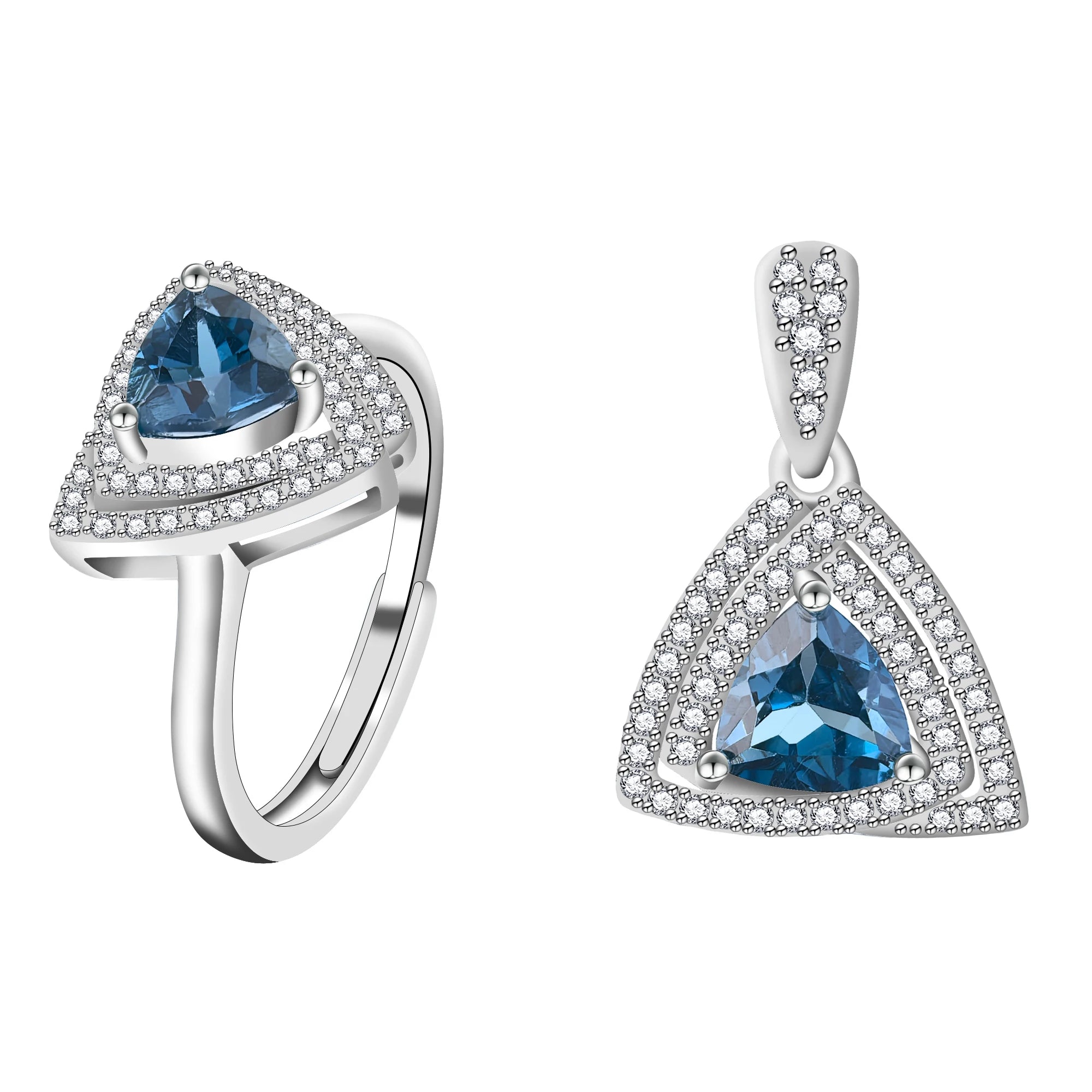 Sparkling Rhodium Plated Silver 925 Jewelry Natural London Blue Topaz Jewelry Set for Women Birthday Gift
