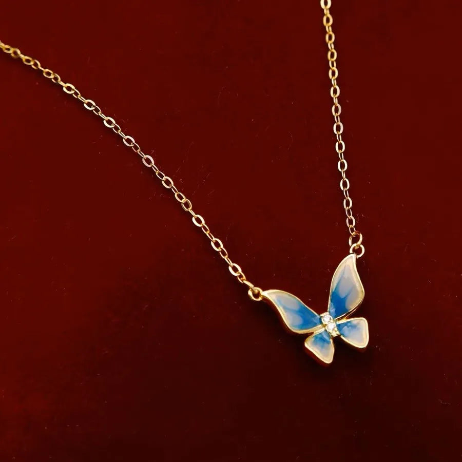 Trendy Fashion Women Jewelry New S925 Sterling Silver Enamel Butterfly Necklace Women Butterfly Pendant Necklace