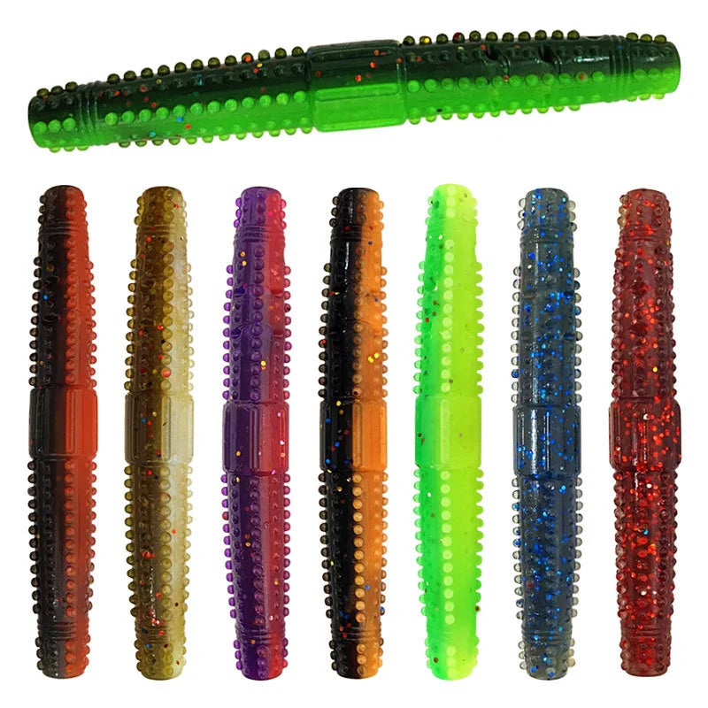 2024 New Floating TPR Material Stick Worm Glass Rattle Tube Inside Soft Bait Fishing Lures Fishing Baits
