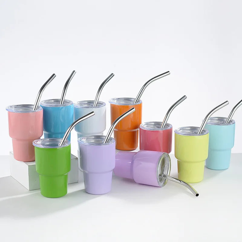 USA Hot Sell Mini Tumbler Wine Glass  2oz 3oz Sublimation Shot Glass with Lid Metal Tumbler with Straw Lid Miniature Tumbler