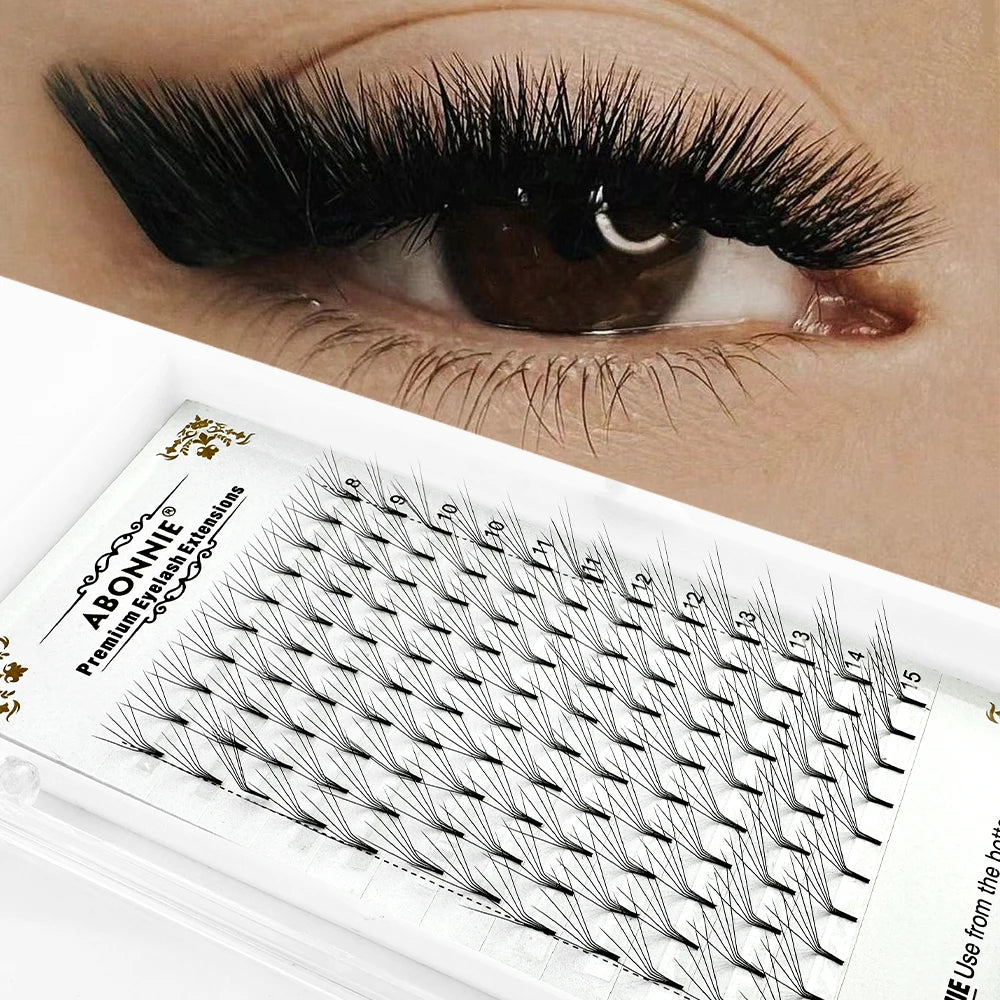 Abonnie Custom Handmade Pointy Base Premode Lash Fans Pre Made Eyelash Extention Supplies L Curl Short Stem Premade Volume Fans
