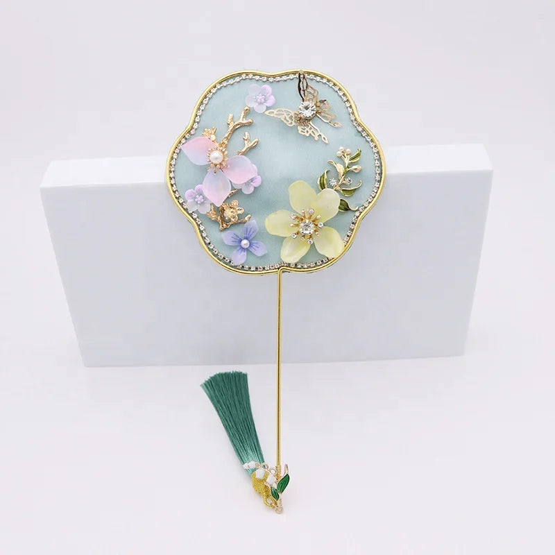 Wholesale Colorful Round Wedding Products Flower Velvet Women Bridal Hand Fans