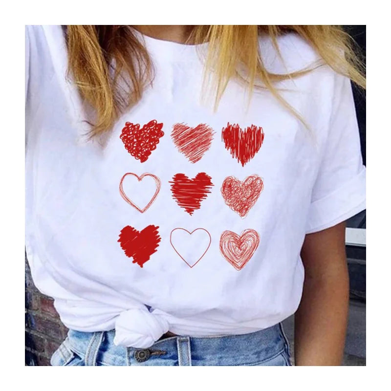 New Fashion Summer Women's love Printed Women's Plus Size Short Sleeved Custom logo Round Neck Cheap Plain t Shirt Female