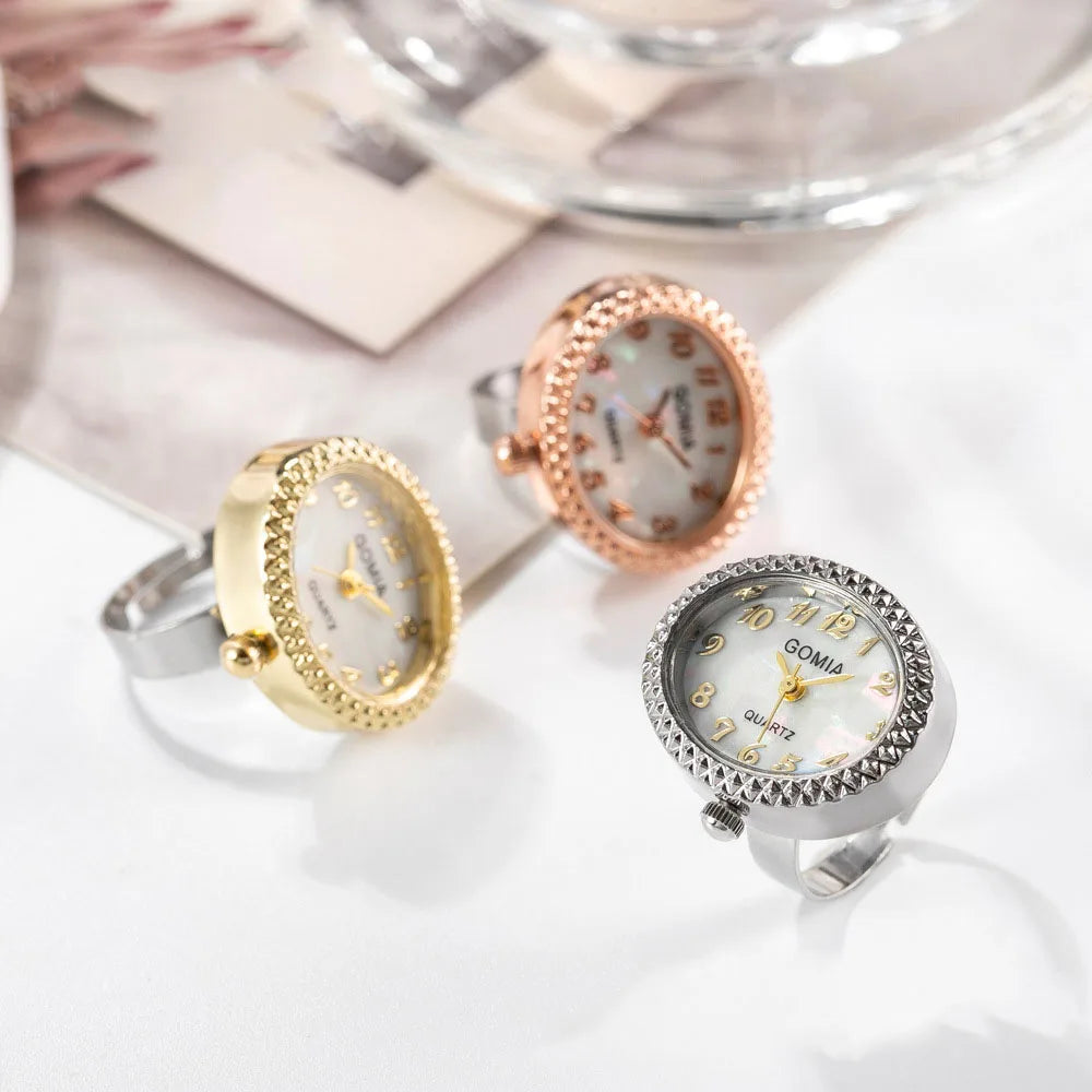 2024 New Cute Minimalist Shell Dial Ring Watch Versatile Small Couple Finger Watch Mini Clock Creative Ring Finger Decoration