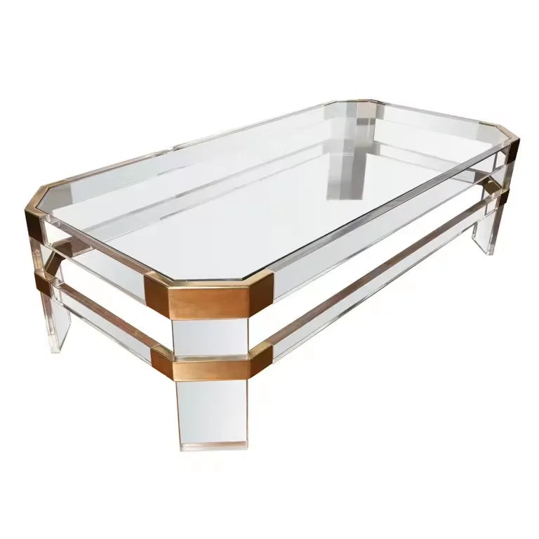 Nordic Modern Gold Metal Coffee Table Luxury Rectangular Center Tea Table with Tempered Glass Desktop for Living Room