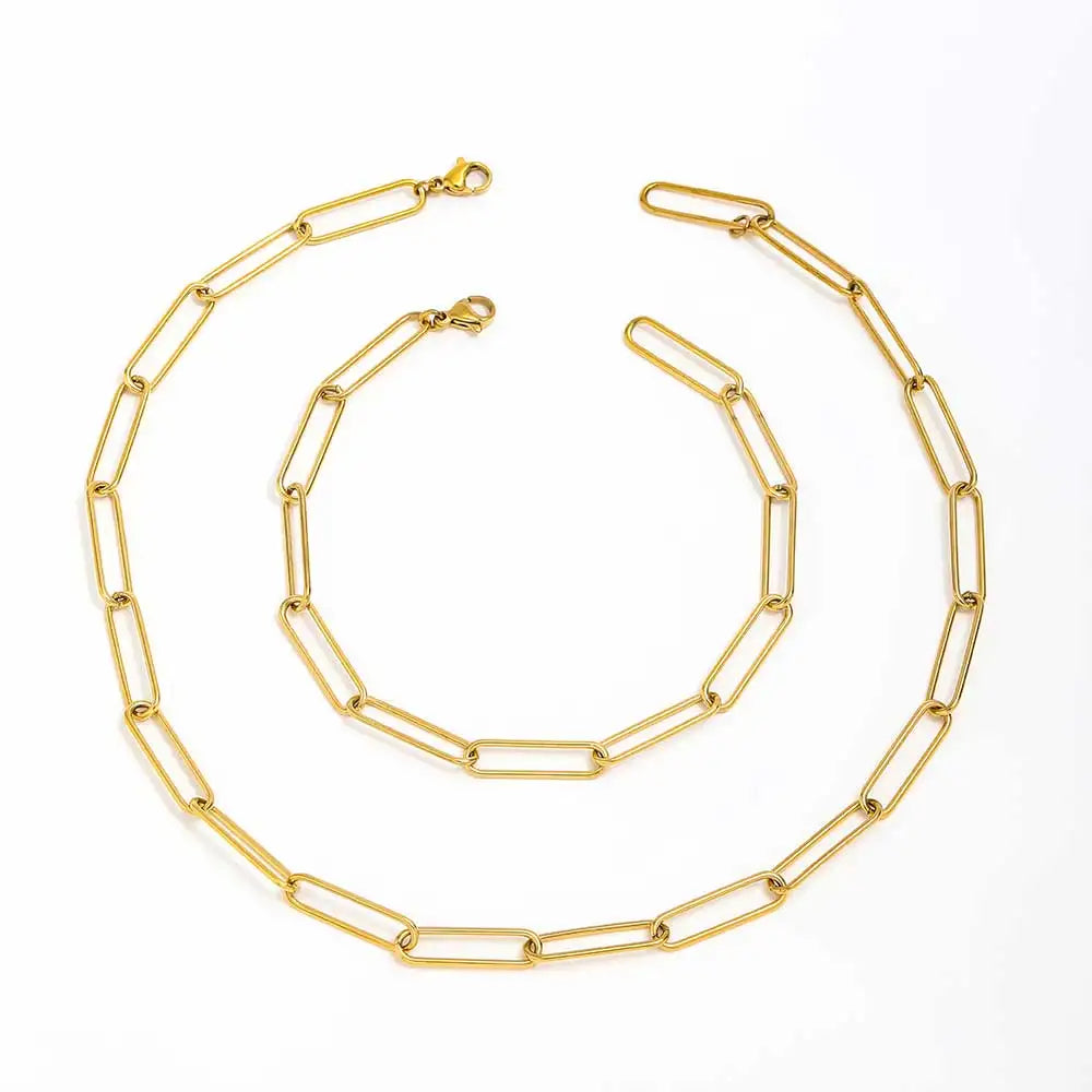 Joolim Jewelry 18K Gold Plated Paper Pin Link Necklace & Stainless Steel Bracelet Set Trendy Geometric Style for Gift Wholesale