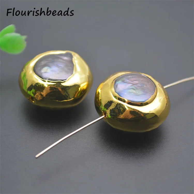 Wholesale Gold Plated Metal Copper Irregular Round Shape Natural Freshwater Gray Pearl Loose Beads for DIY Jewelry Making