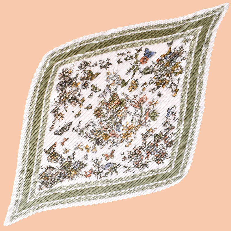 QL Wholesale Winter Plain Customized Scarf New Fashionable Butterfly Flowers Pattern Printed Premium Fold Women's Thin 70 Square