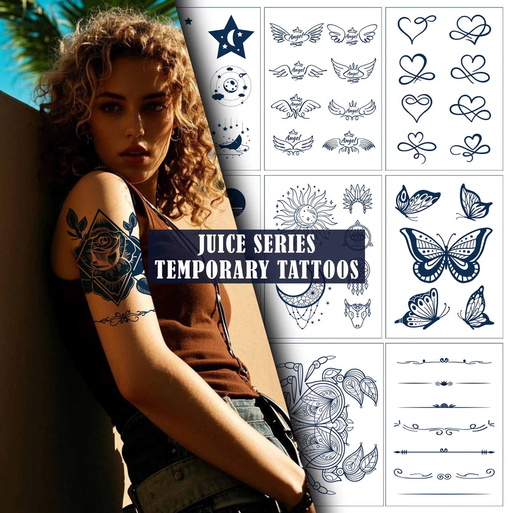 Semi-Permanent Tattoo Stickers Waterproof Plant-Based Large Small Designs Herbal Fruit Juice  Non-Toxic Body Sleeve Events Art