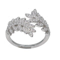 Fashion Jewelry Silver Rhodium Plated CZ Leaf Branch Women Stackable Ring Hip Hop Style Anniversary Daily Wearing