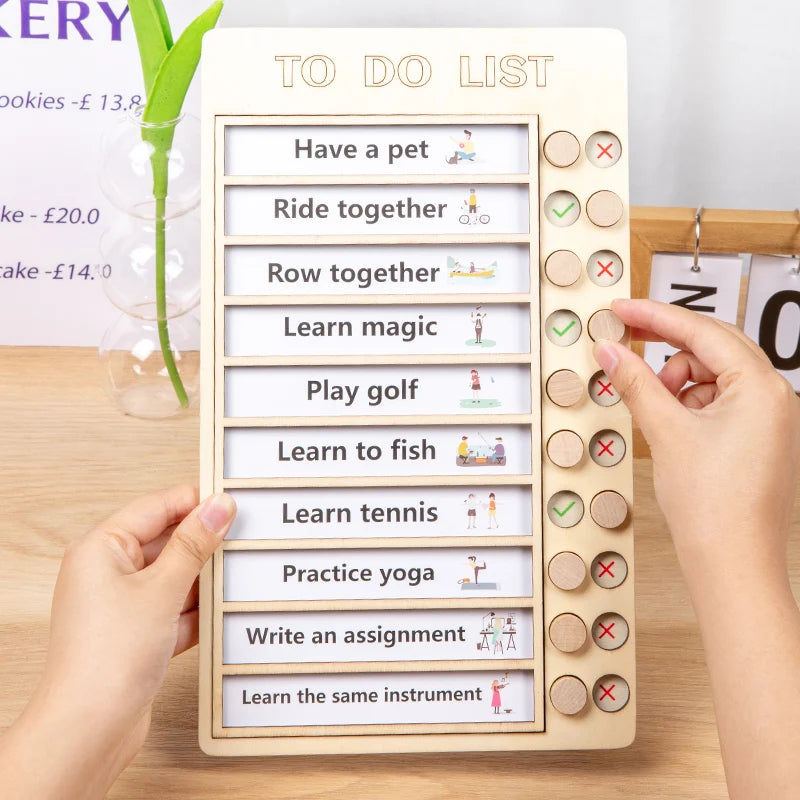 Children's Self-Discipline Punch Board Earlier Educational Wooden Montessori Develop Good Habit Do List Board Toys