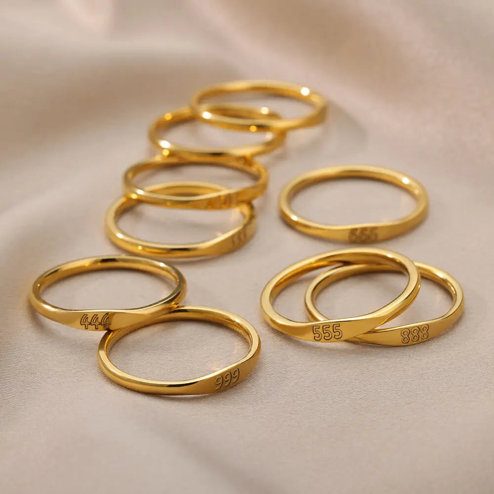 Simple Digital Ring 111 999 Angel Digital Ring Waterproof 18K Gold Stainless Steel Ring Gifts for Women