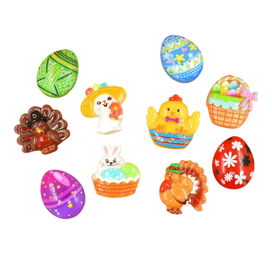 Cute Cartoon Print Craft Egg Rabbit Design Flat Back Resin Easter Decoration
