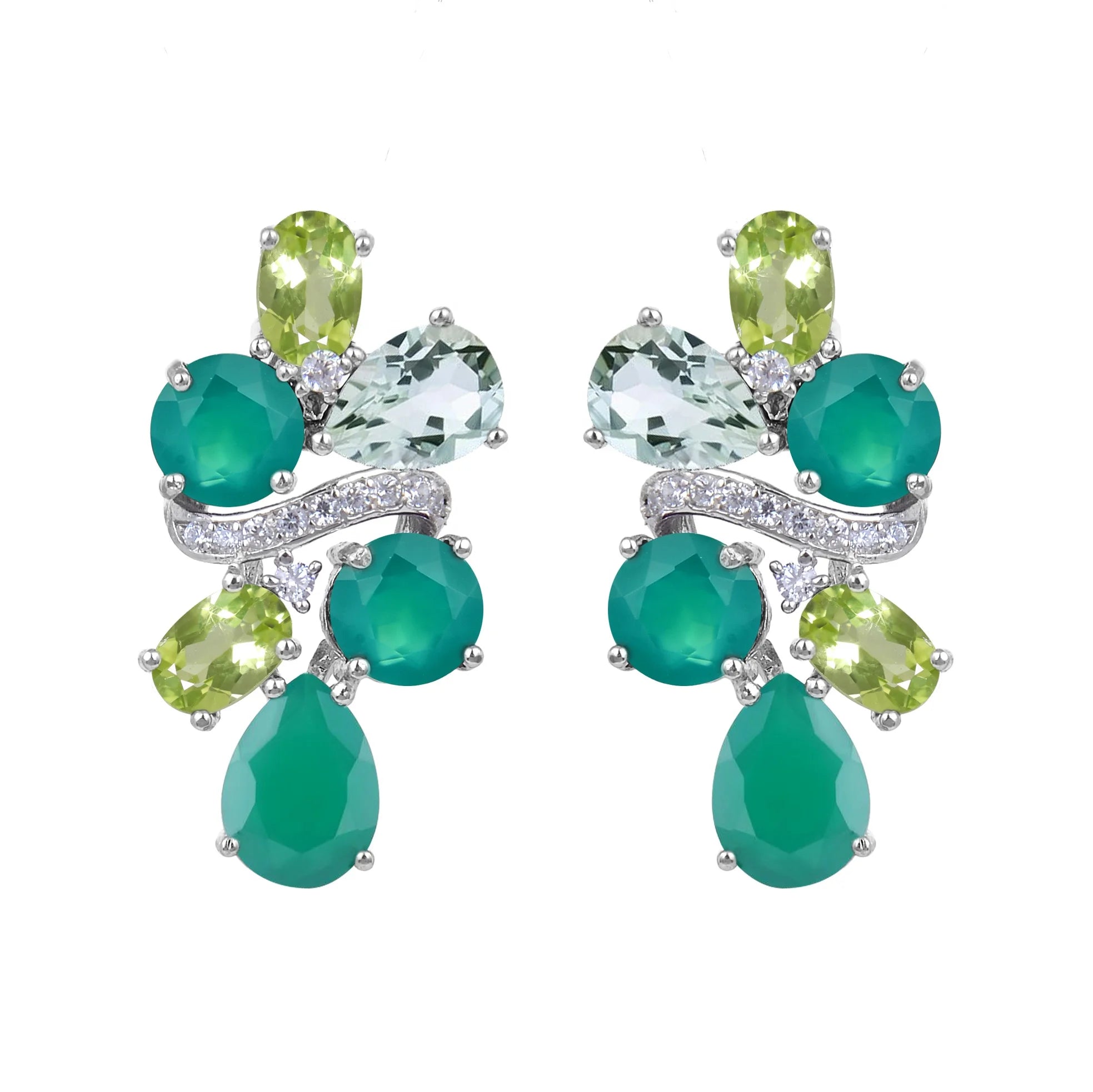 Abiding Latest Design Classic Pear Shape Agate Amethyst Peridot Natural Gemstone Sliver  Cluster Fashion Earrings Jewelry