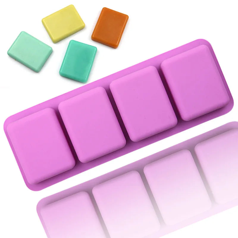 BPA Free Eco-Friendly Odorless 4-Cavity Silicone Rectangle Soap and Oval Ice Mold Round Cake Tool Set